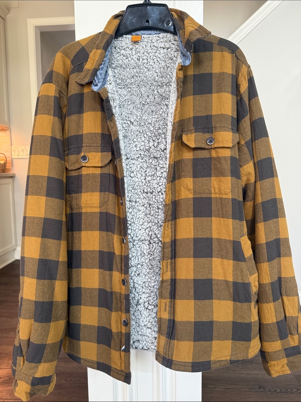 Tailor Vintage Like New Mens Lined Plaid Shirt Jacket Mustard/Charcoal L